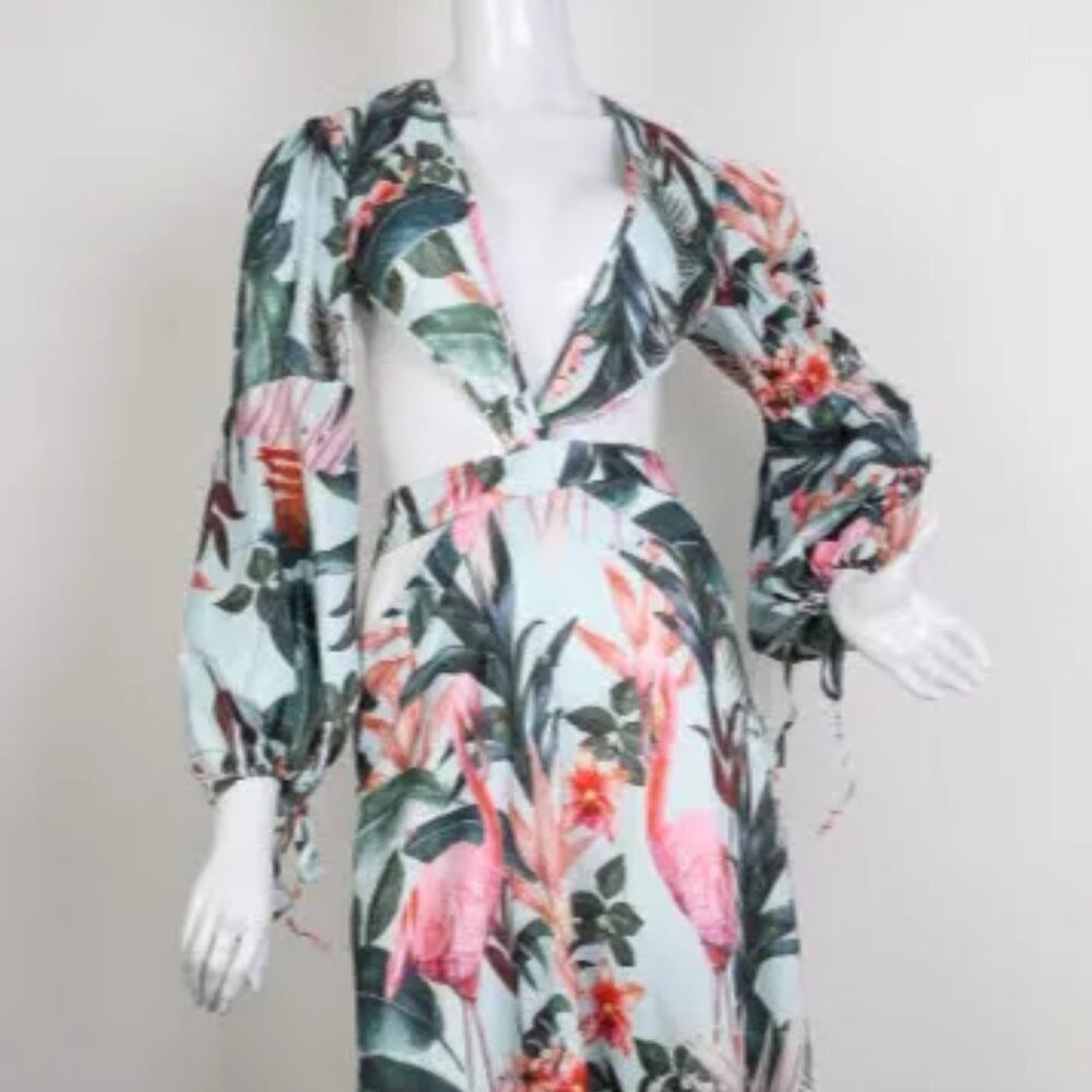 Elegant Tropical Floral Cut-Out Maxi Dress – Small Size ✨
